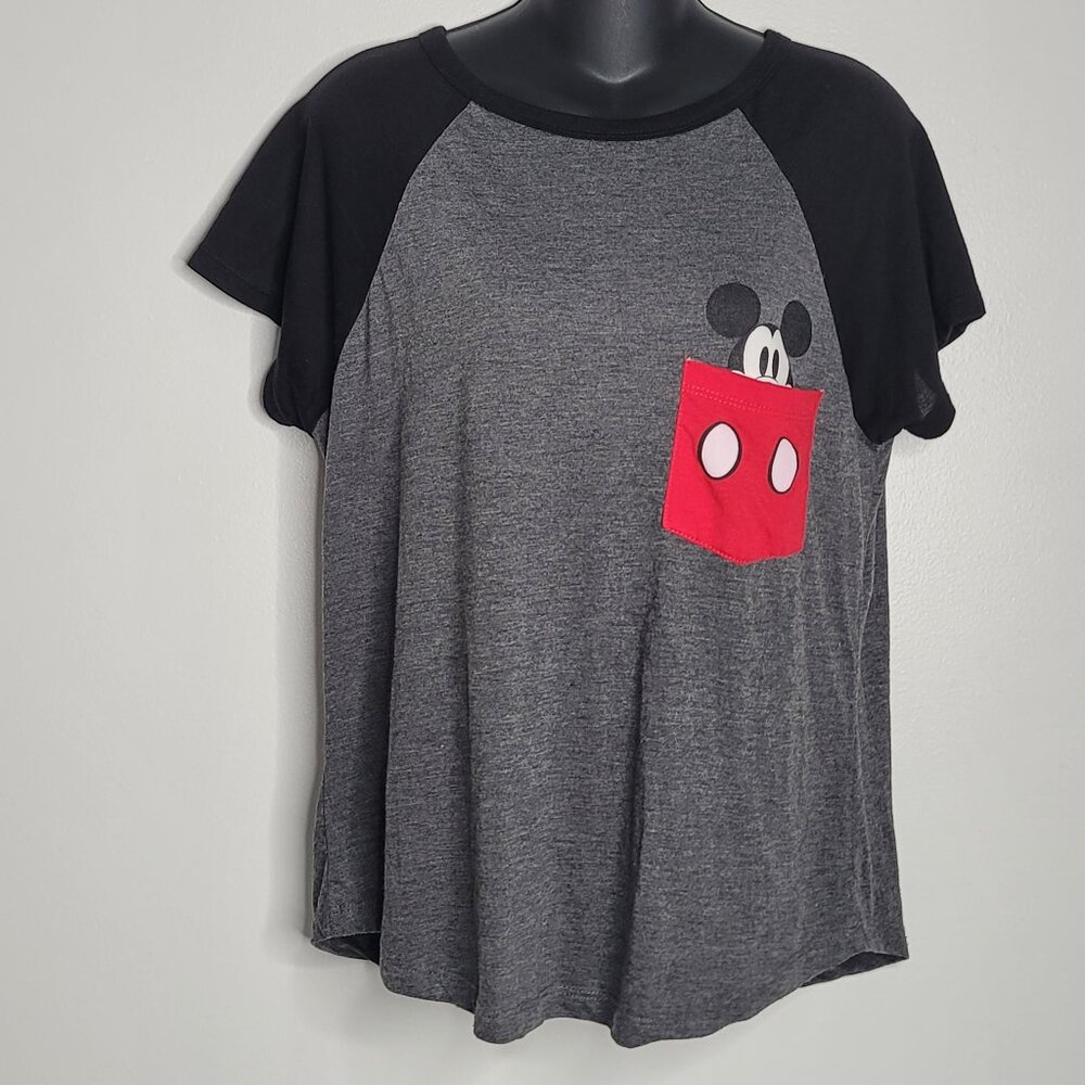 Disney Juniors Mickey‎ Mouse Pocket Tee T Shirt Top Gray Size XL 15/17
